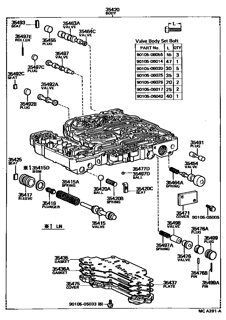 Toyota HILUX 阀体和滤油网(ATM) EPC diagram — MCA291A