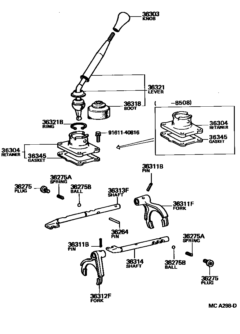 Toyota HILUX Transfer Lever & Shift Fork Shaft EPC diagram — MCA298D