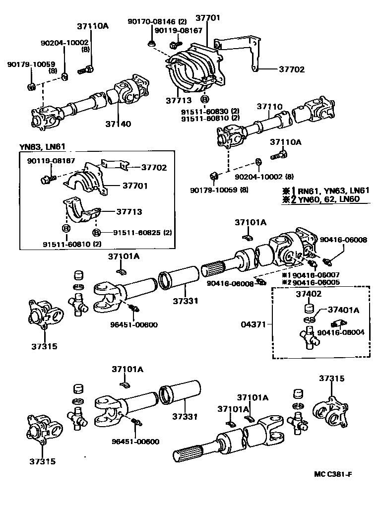 Toyota HILUX Propeller Shaft & Universal Joint EPC diagram — MCC381F