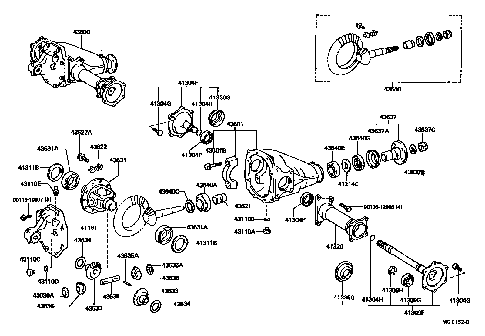 Toyota HILUX 前桥壳和差速器 EPC diagram — MCC152B