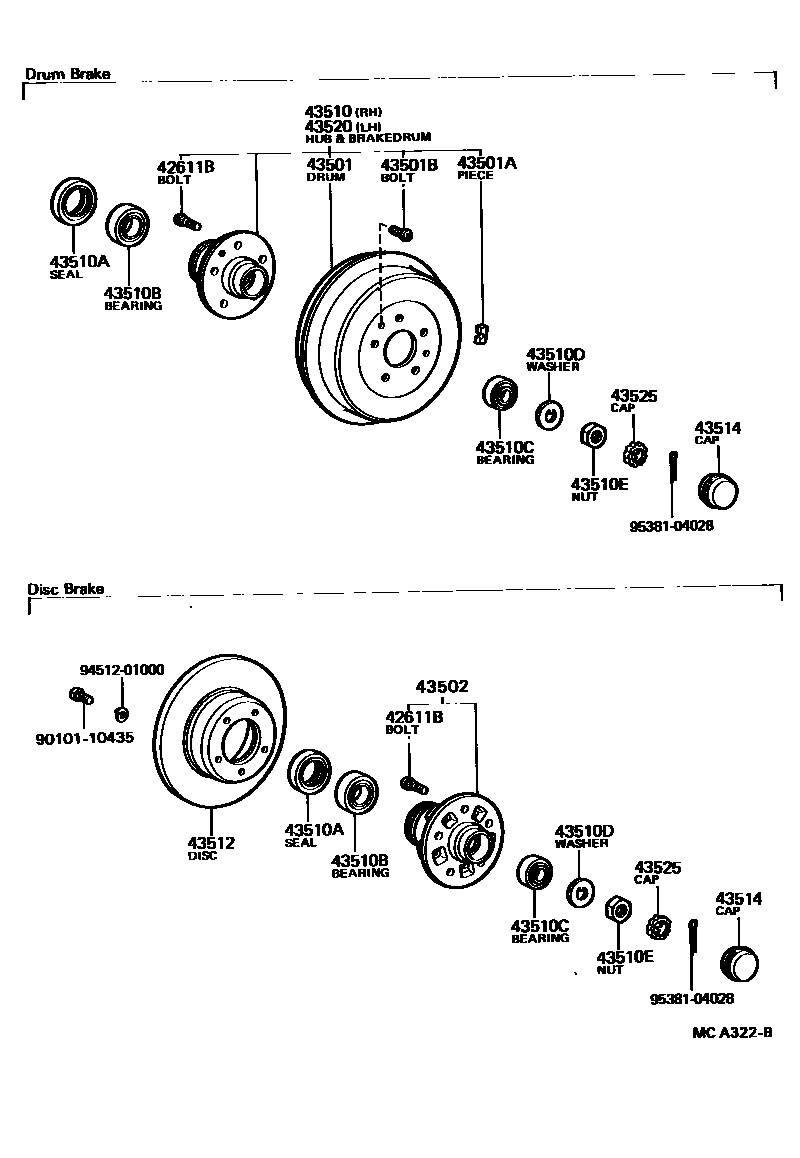 Toyota HILUX Front Axle Hub EPC diagram — MCA322B