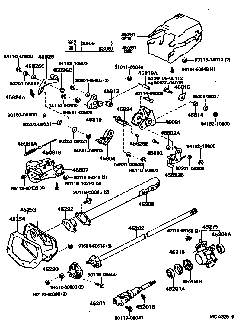 Toyota HILUX Steering Column & Shaft EPC diagram — MCA329H