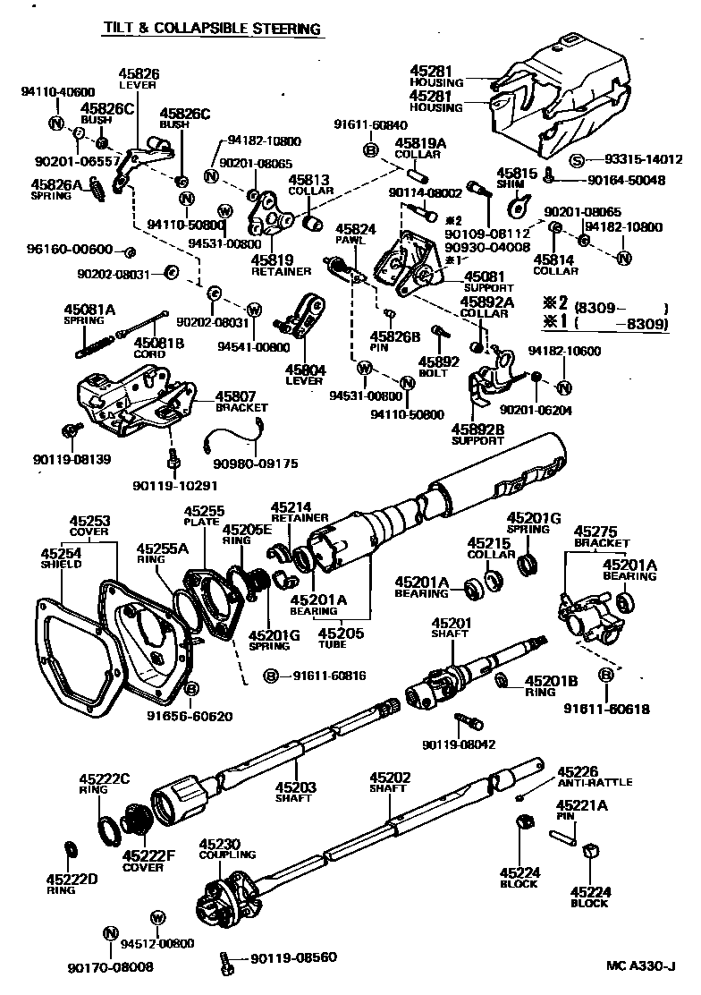 Toyota HILUX Steering Column & Shaft EPC diagram — MCA330J