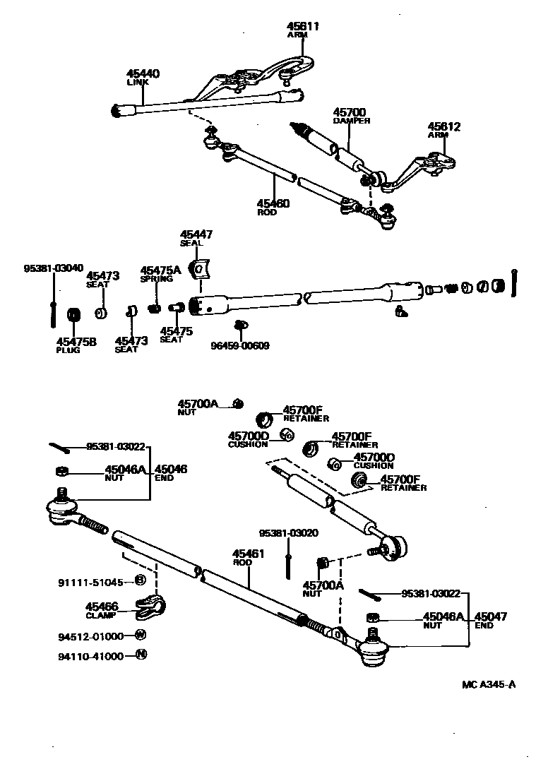 Toyota HILUX 前转向齿轮和连杆 EPC diagram — MCA345A