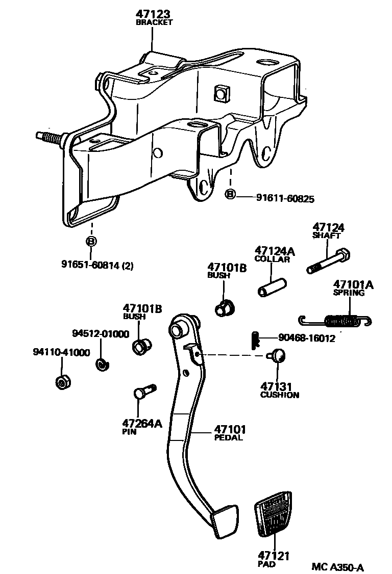 Toyota HILUX Brake Pedal & Bracket EPC diagram — MCA350A