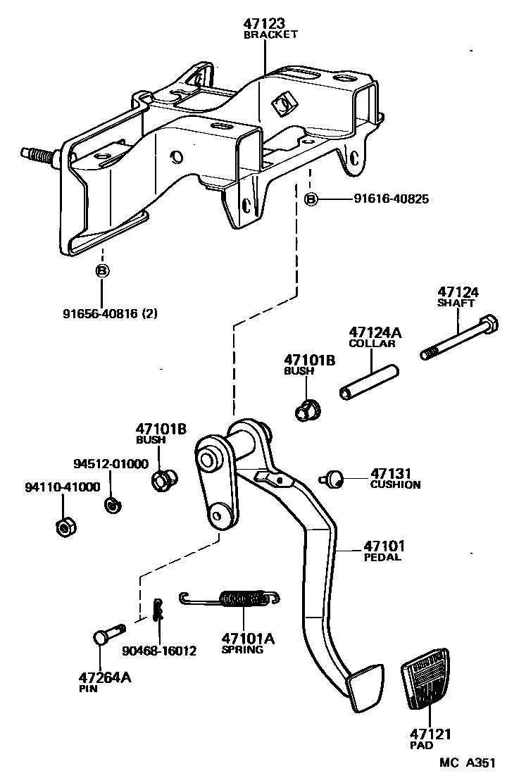 Toyota HILUX Brake Pedal & Bracket EPC diagram — MCA351