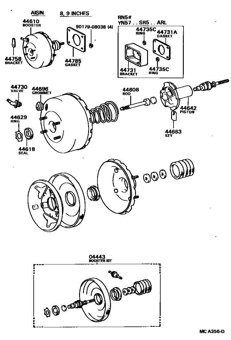 Toyota HILUX 制动助力器和真空管 EPC diagram — MCA356D