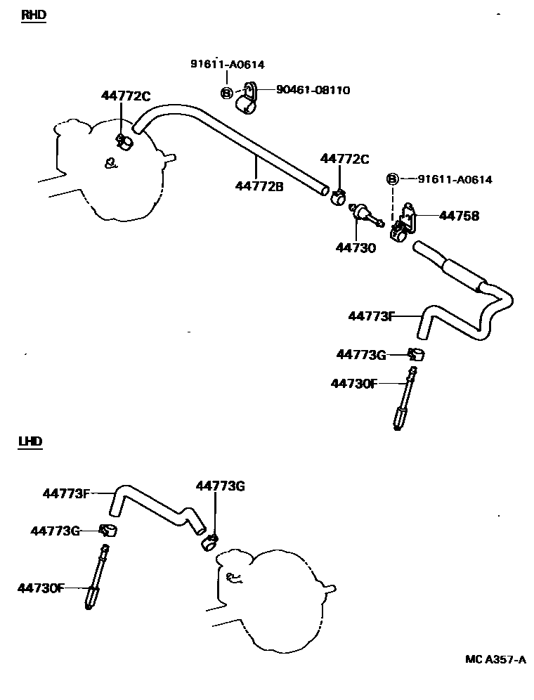Toyota HILUX 制动助力器和真空管 EPC diagram — MCA357A