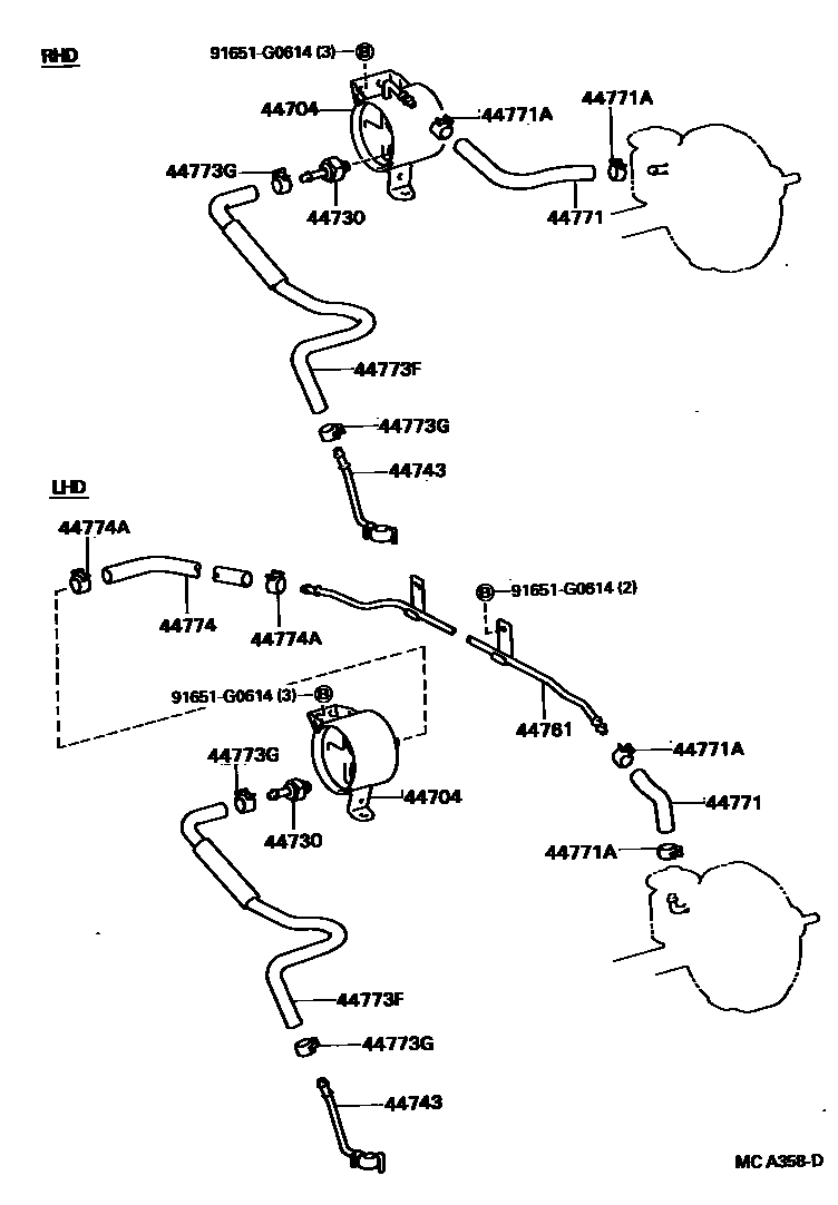 Toyota HILUX 制动助力器和真空管 EPC diagram — MCA358D