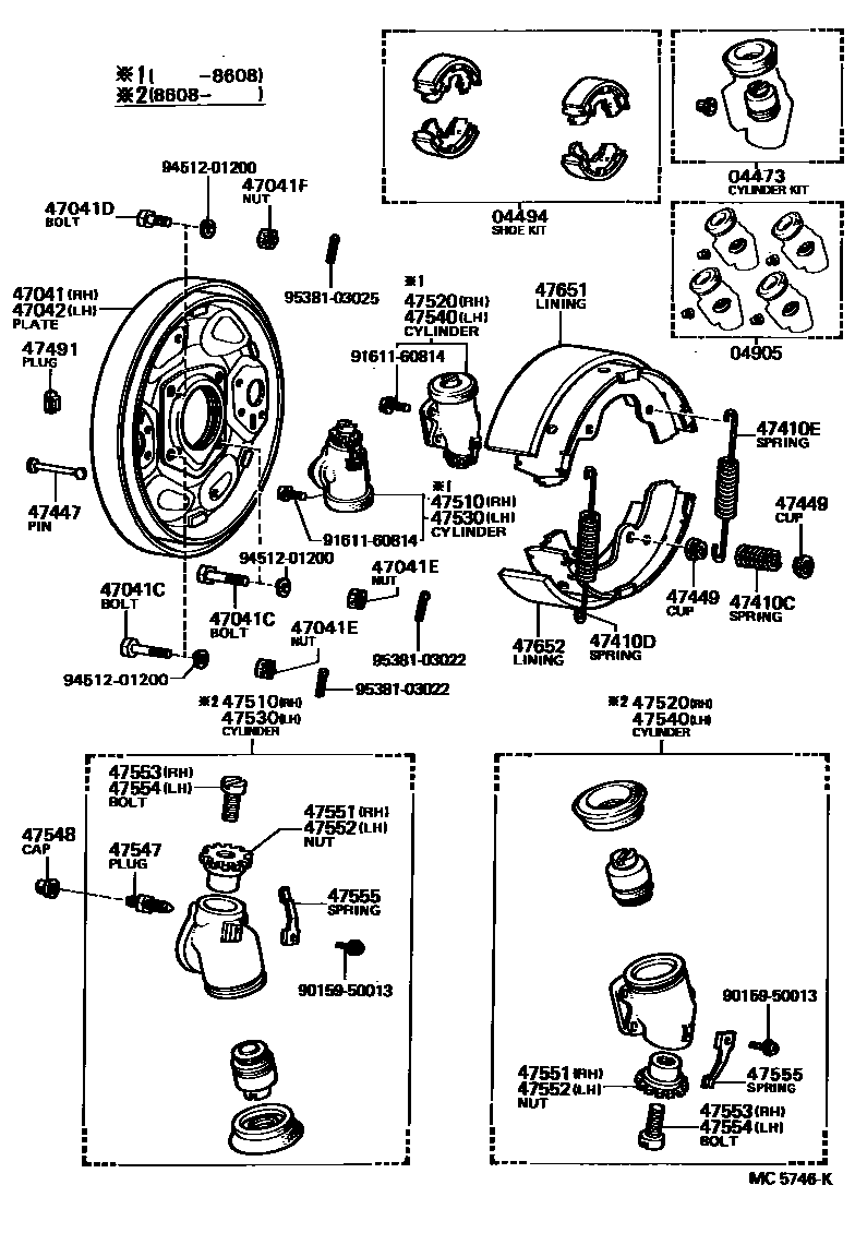 Toyota HILUX 前鼓式制动器分泵和底板 EPC diagram — MC5746K
