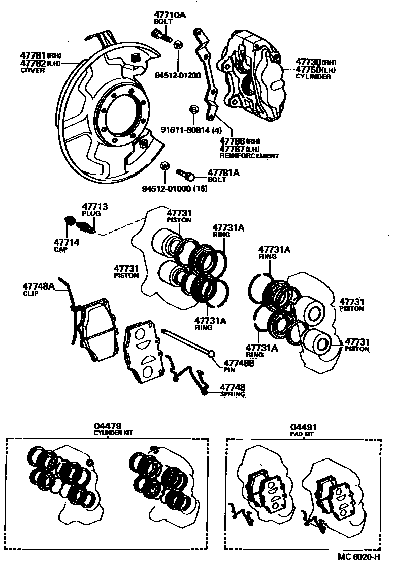 Toyota HILUX 前盘式制动器卡钳和防尘罩 EPC diagram — MC6020H