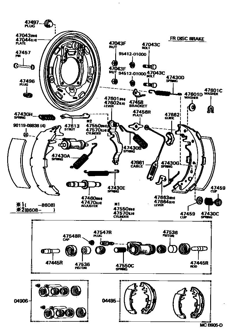 Toyota HILUX 后鼓式制动器分泵和底板 EPC diagram — MCB905D