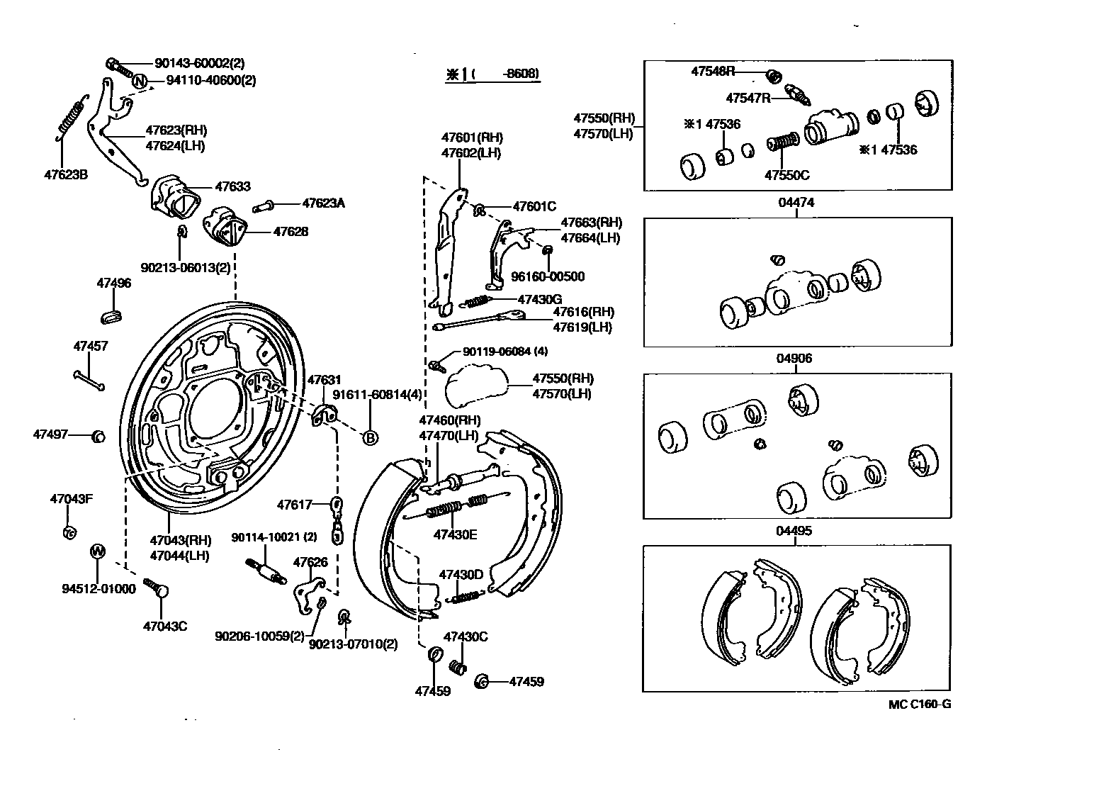 Toyota HILUX 后鼓式制动器分泵和底板 EPC diagram — MCC160G