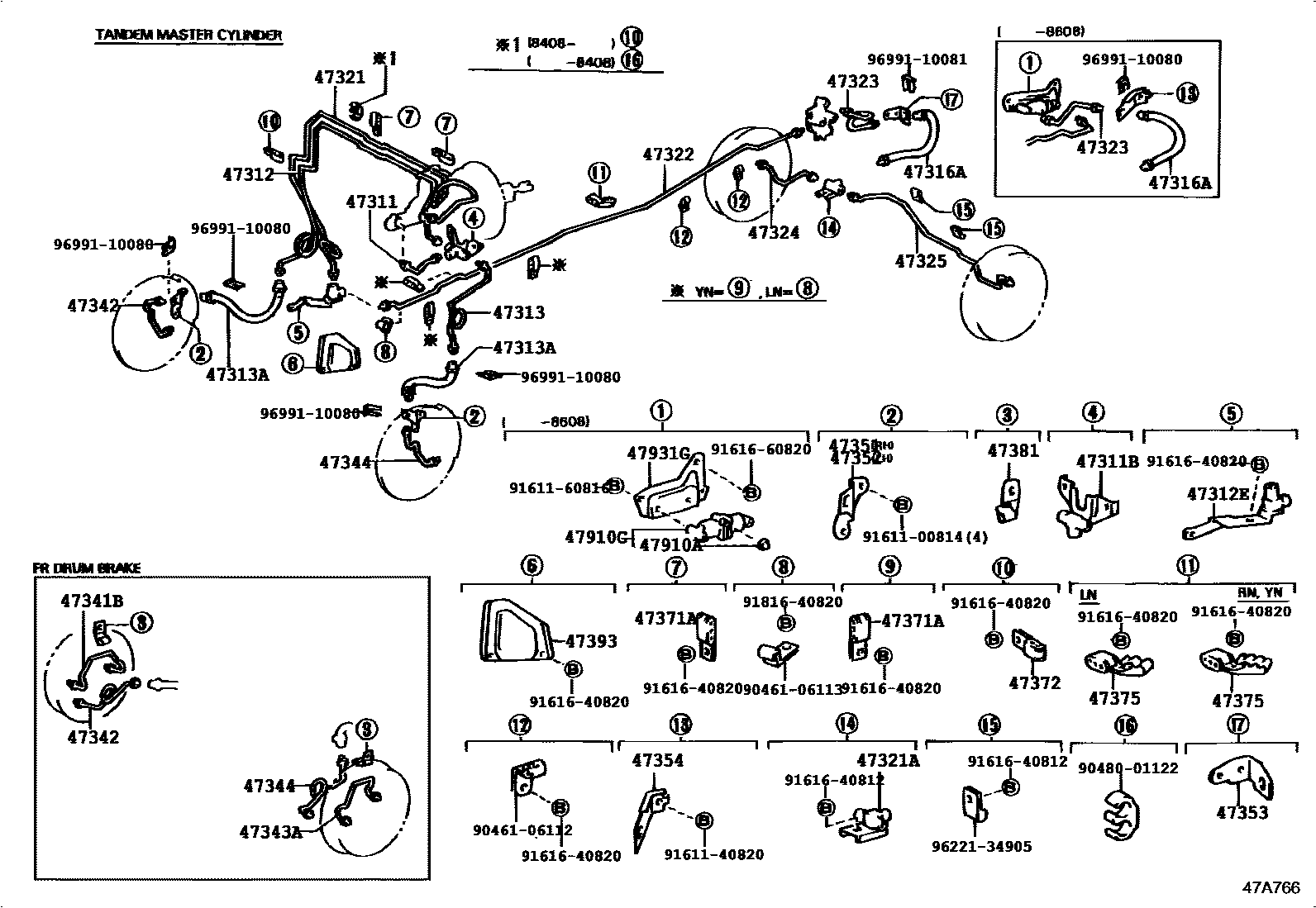 Toyota HILUX 制动配管和卡箍 EPC diagram — 47A766