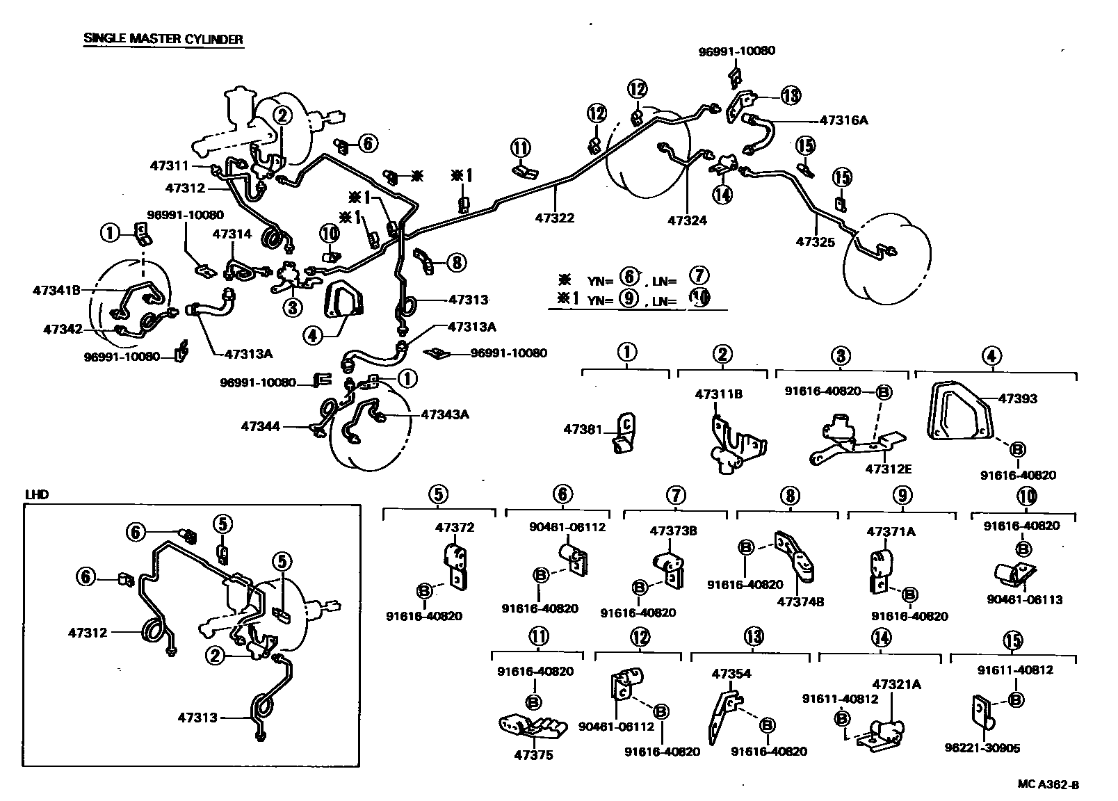 Toyota HILUX 制动配管和卡箍 EPC diagram — MCA362B