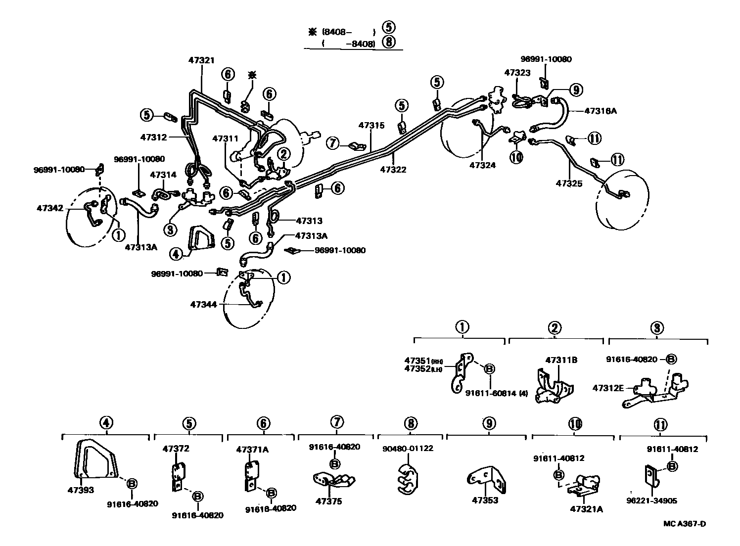 Toyota HILUX 制动配管和卡箍 EPC diagram — MCA367D
