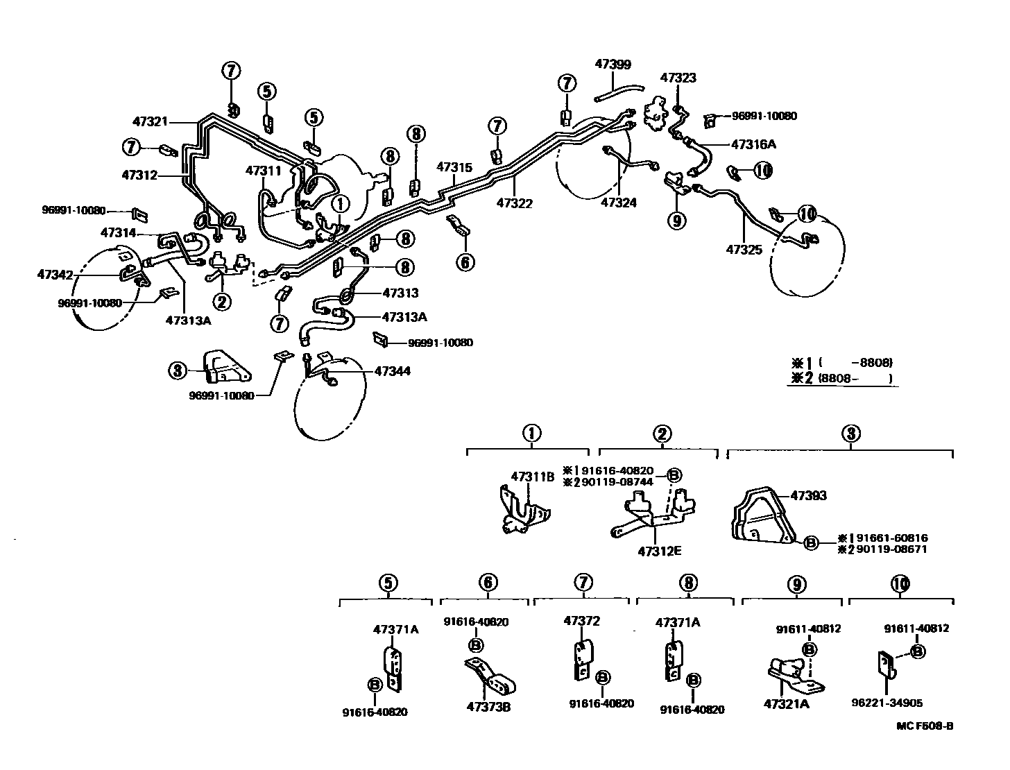 Toyota HILUX 制动配管和卡箍 EPC diagram — MCF508B