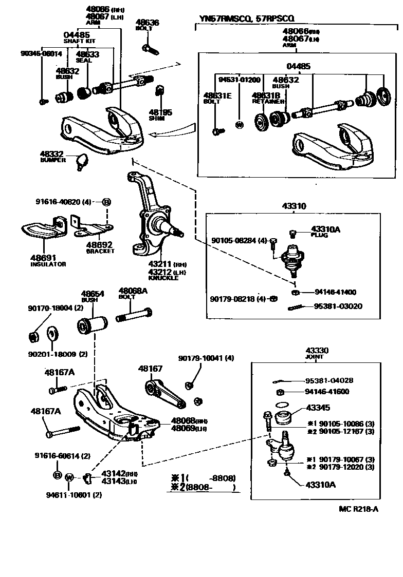 Toyota HILUX 前桥控制臂和转向节 EPC diagram — MCR218A