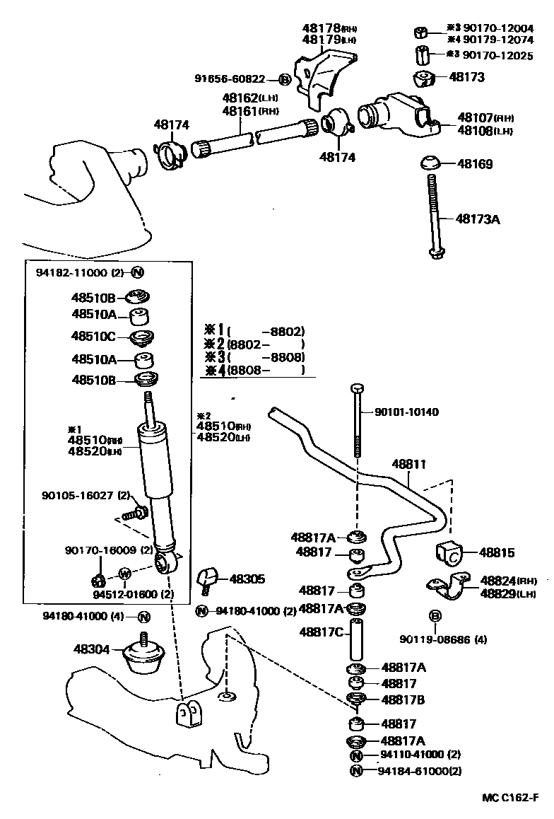 Toyota HILUX Front Spring & Shock Absorber EPC diagram — MCC162F