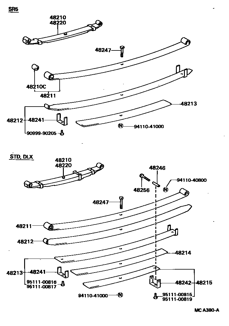 Toyota HILUX Rear Spring & Shock Absorber EPC diagram — MCA380A