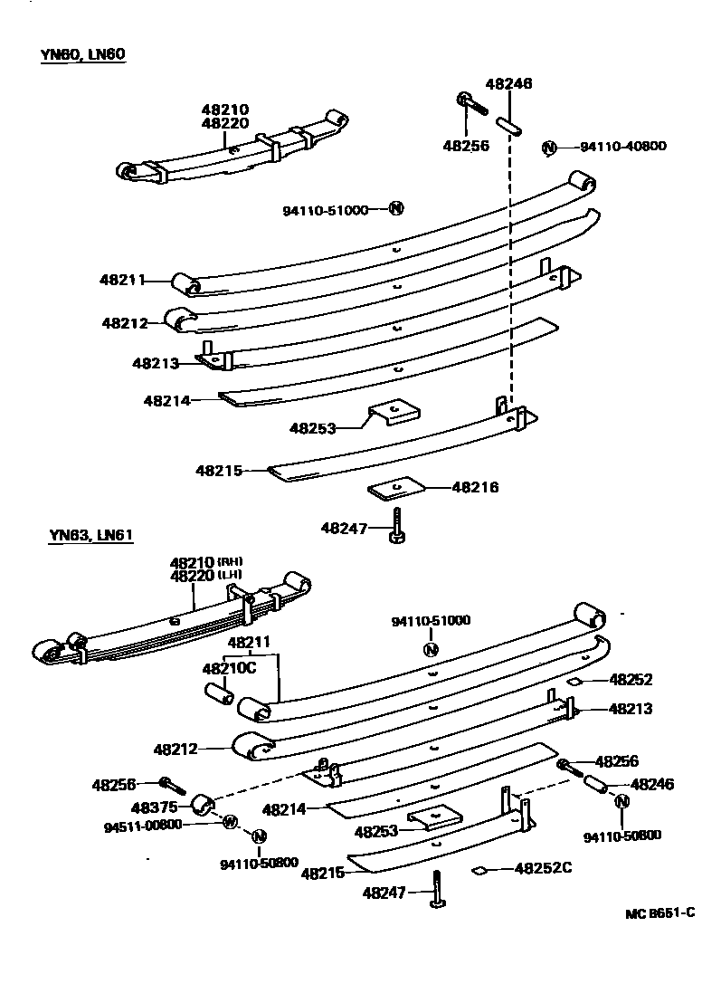 Toyota HILUX Rear Spring & Shock Absorber EPC diagram — MCB651C