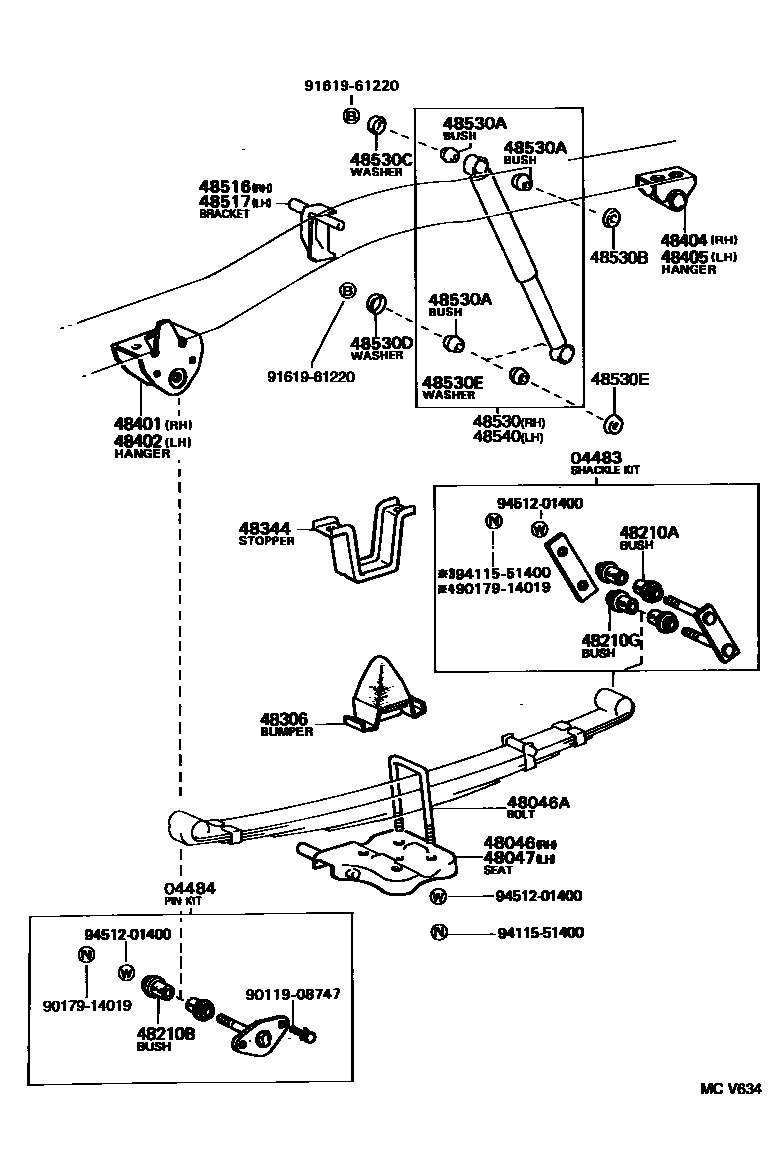 Toyota HILUX Rear Spring & Shock Absorber EPC diagram — MCV634