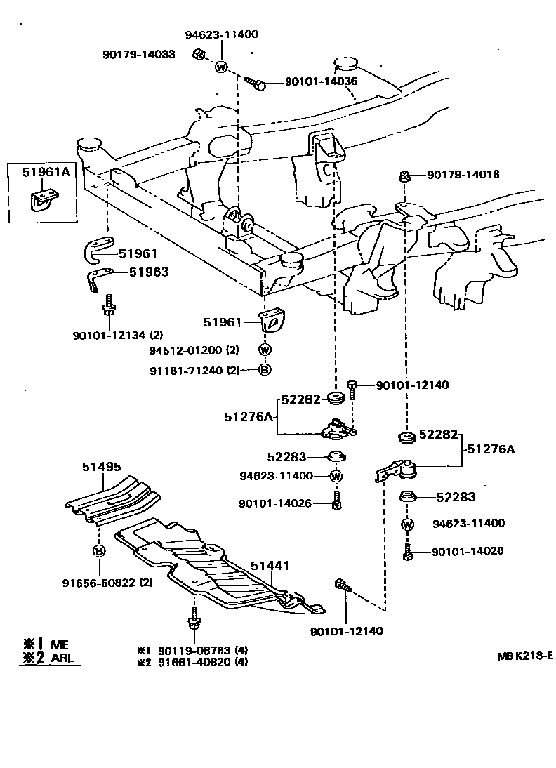 Toyota HILUX 悬架横梁和发动机底罩 EPC diagram — MBK218E