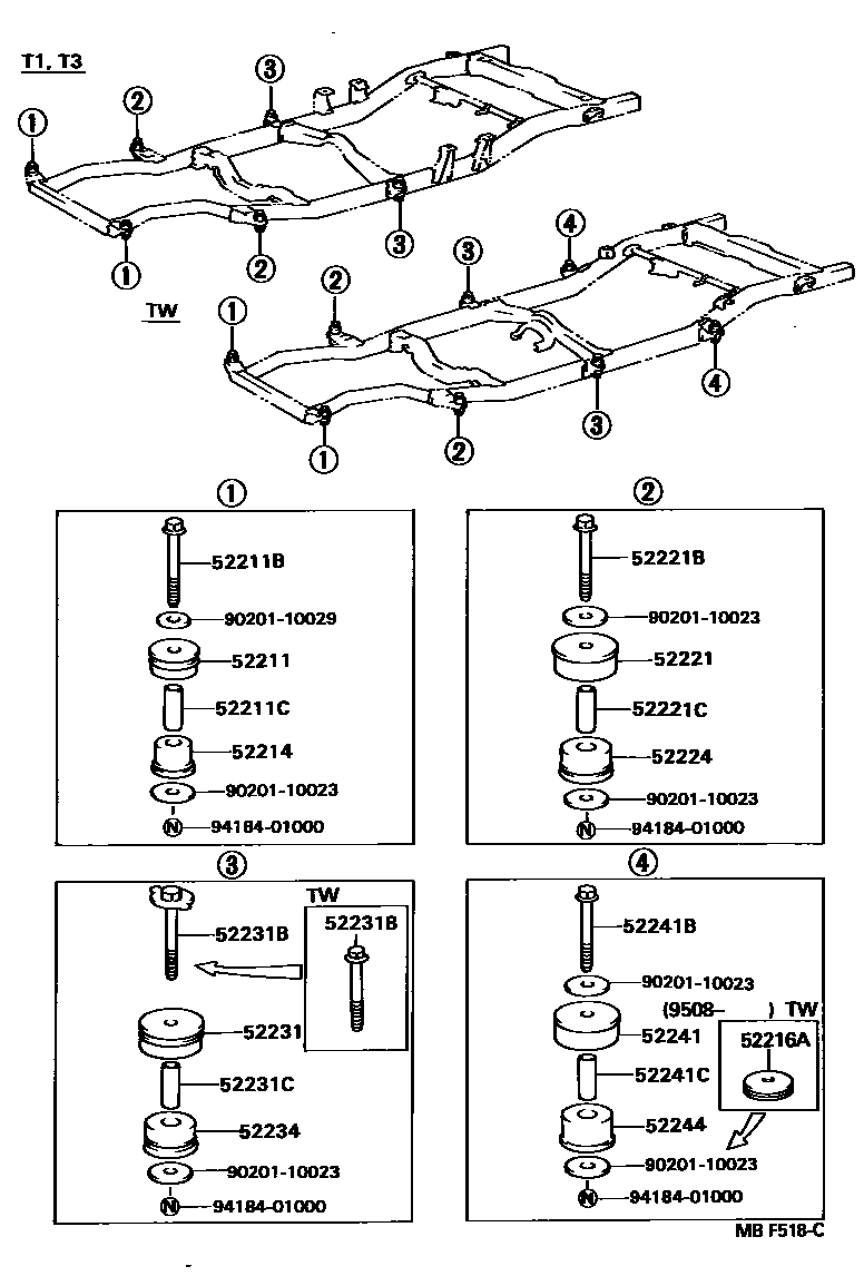 Toyota HILUX 驾驶室悬置和车身悬置 EPC diagram — MBF518C