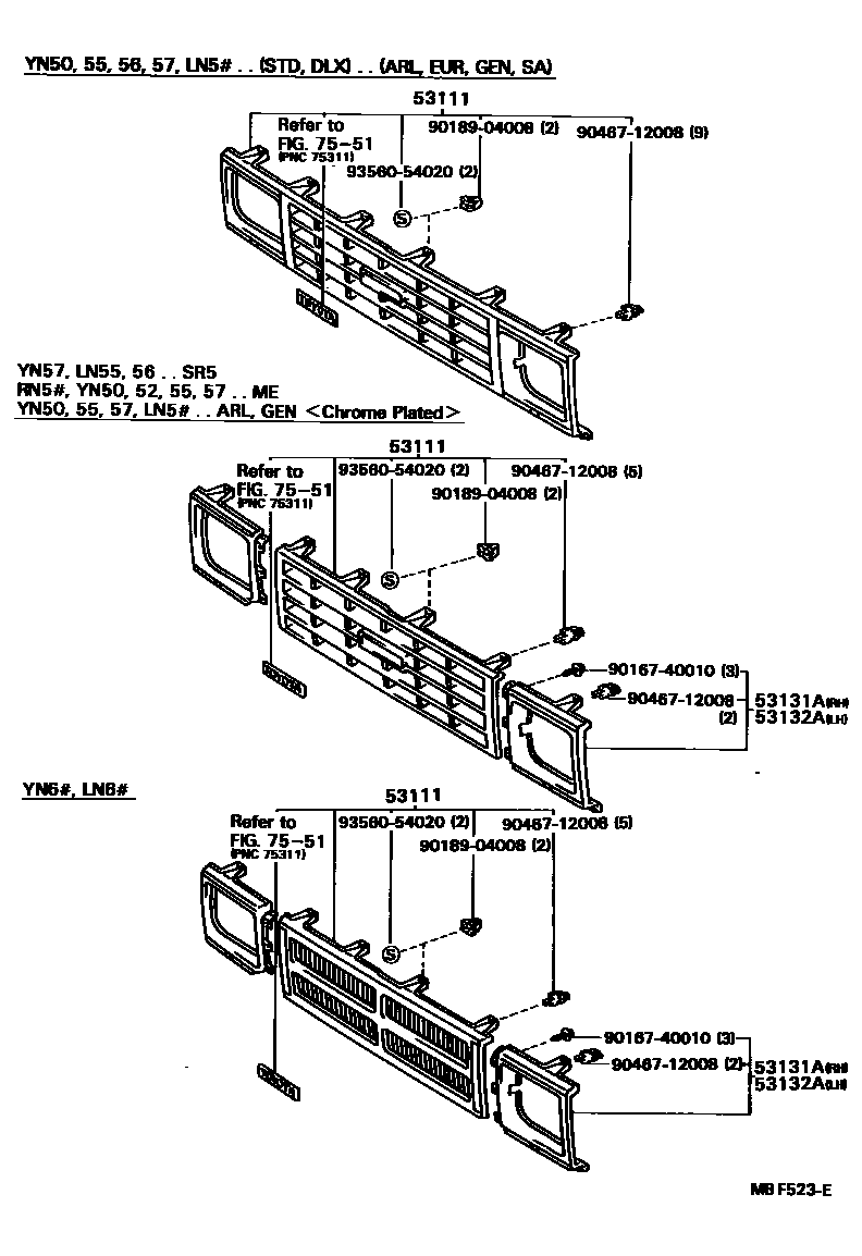 Toyota HILUX radiator grille EPC diagram — MBF523E