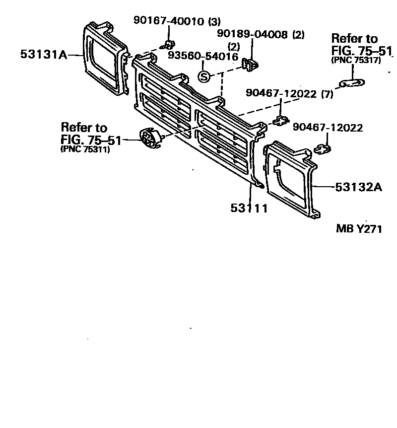 Toyota HILUX radiator grille EPC diagram — MBY271