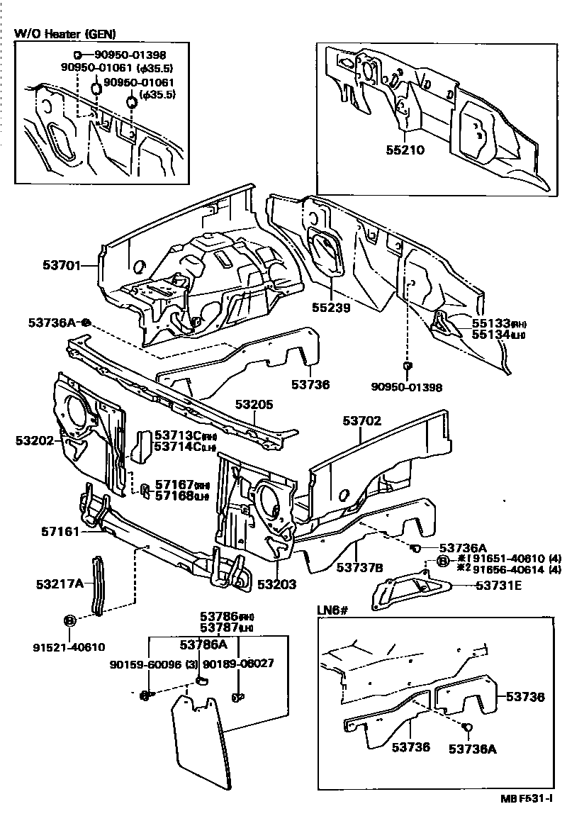 Toyota HILUX 前翼子板挡泥板和前围板 EPC diagram — MBF531I