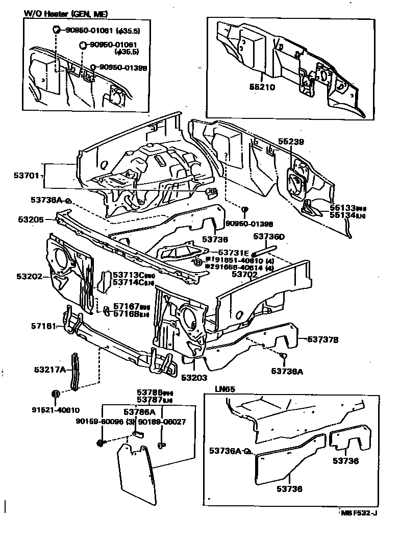 Toyota HILUX 前翼子板挡泥板和前围板 EPC diagram — MBF532J
