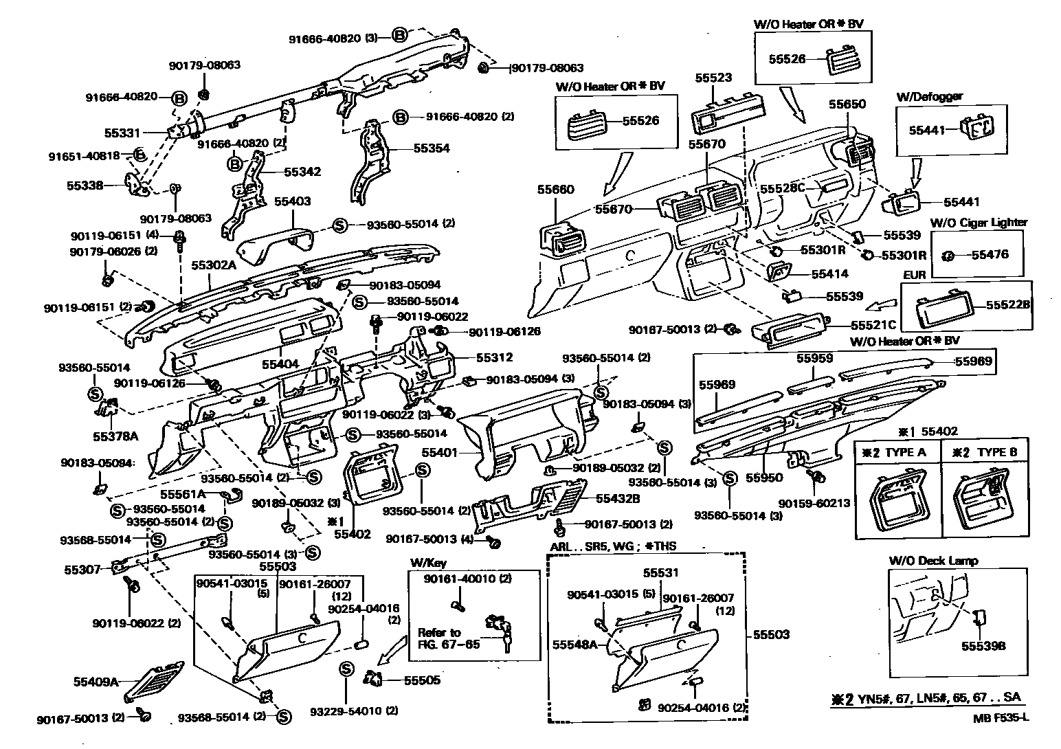 Toyota HILUX 仪表板和手套箱 EPC diagram — MBF535L