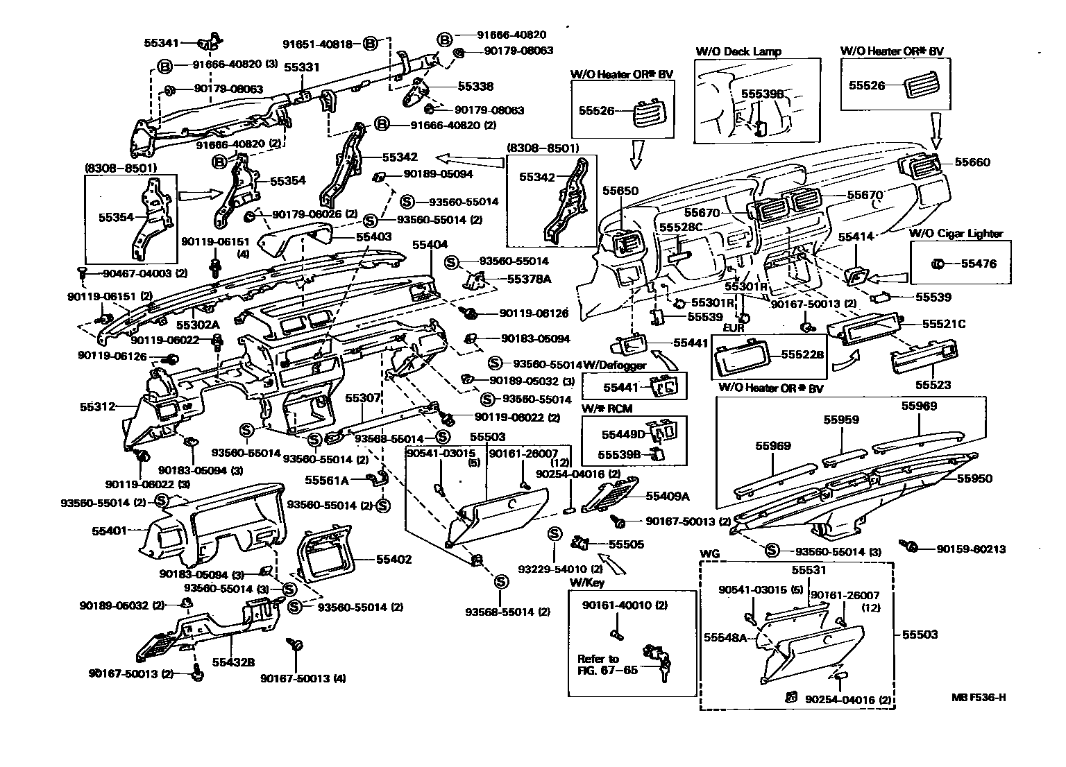 Toyota HILUX 仪表板和手套箱 EPC diagram — MBF536H