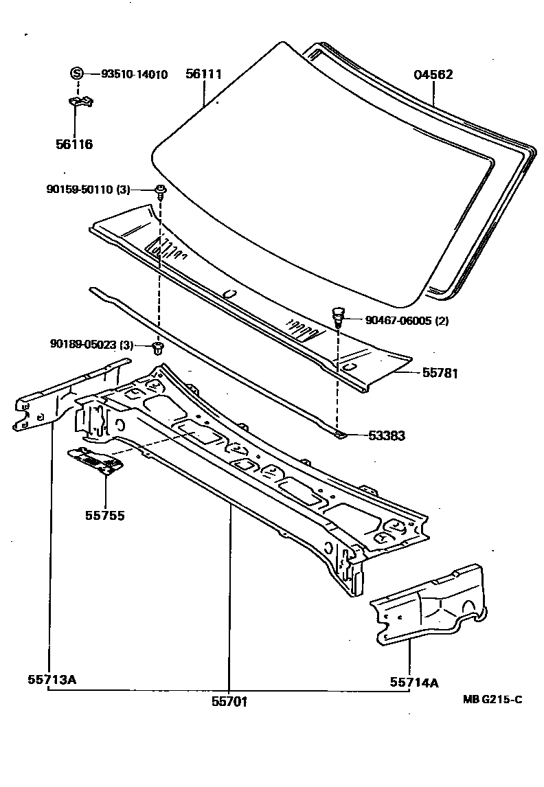 Toyota HILUX 前围板和挡风玻璃 EPC diagram — MBG215C
