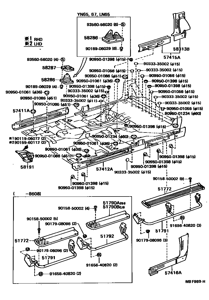 Toyota HILUX 前地板和前地板梁 EPC diagram — MBF969H
