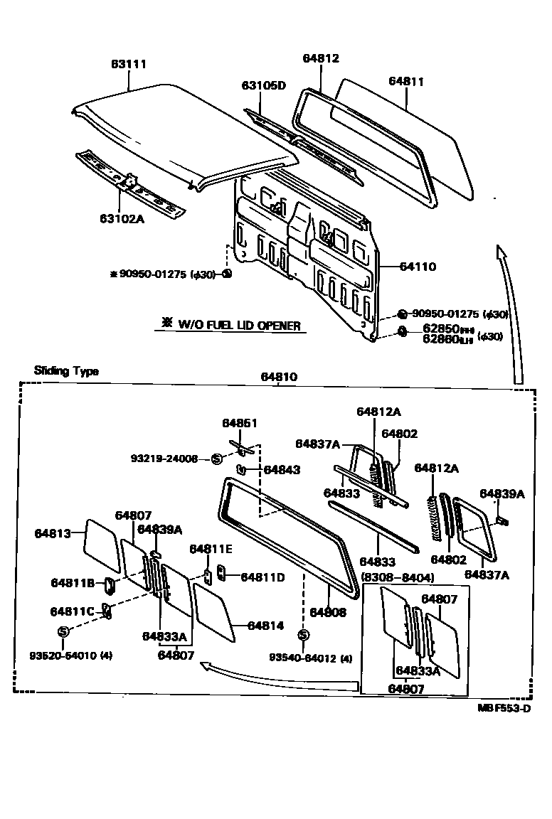Toyota HILUX 天窗板和背板 EPC diagram — MBF553D