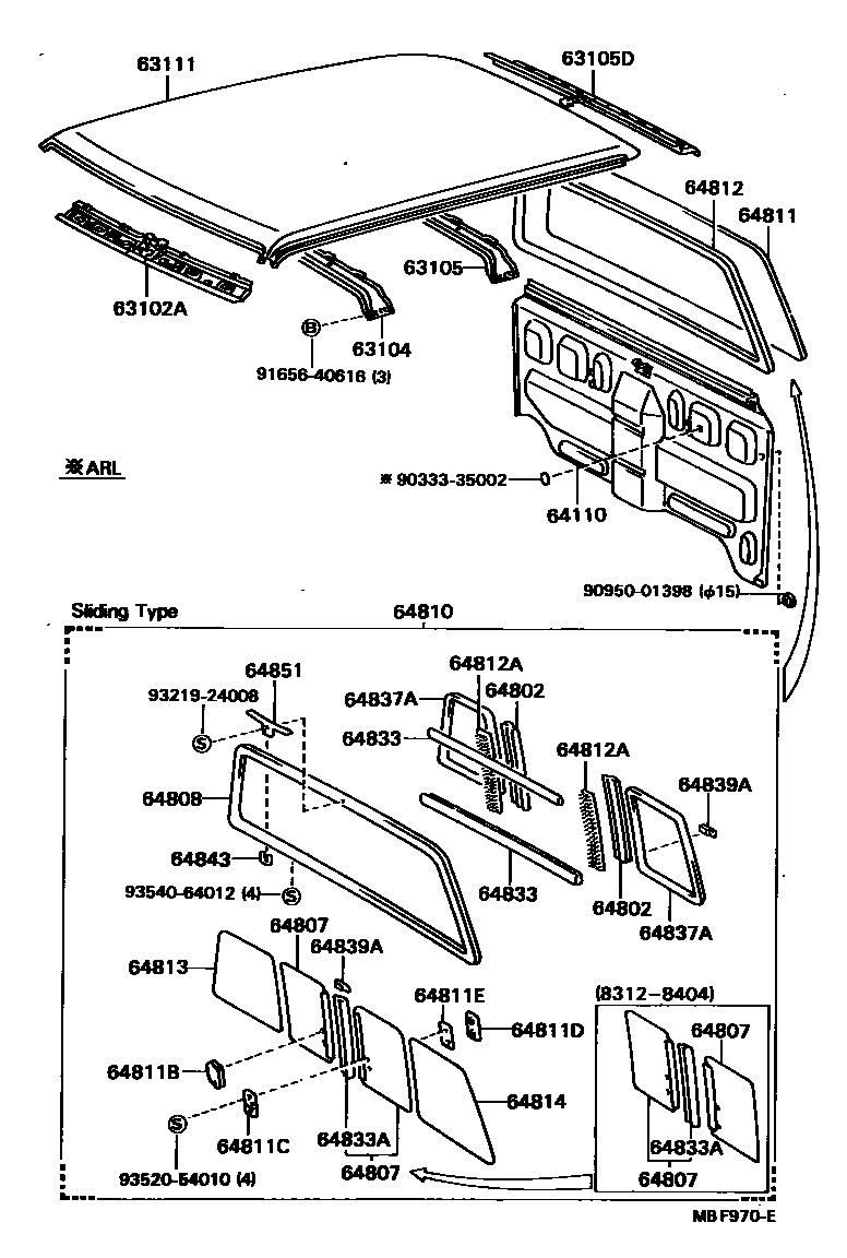 Toyota HILUX 天窗板和背板 EPC diagram — MBF970E