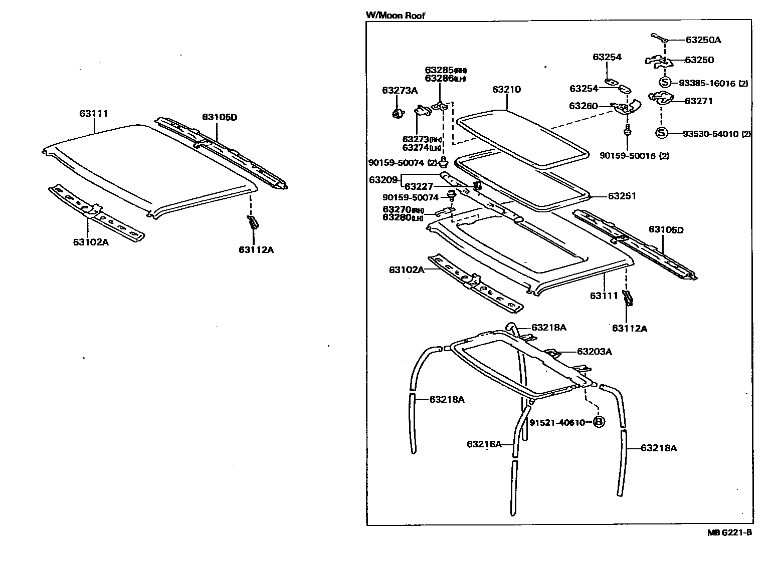 Toyota HILUX 天窗板和背板 EPC diagram — MBG221B