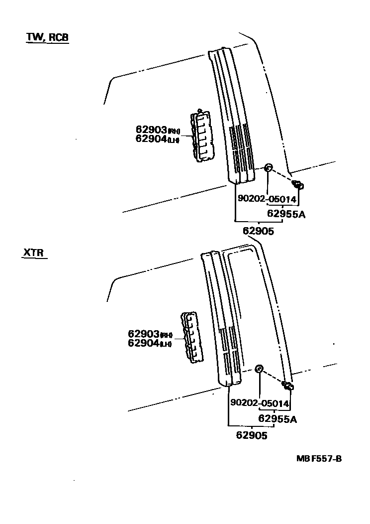 Toyota HILUX 后通风装置和车顶通风装置 EPC diagram — MBF557B