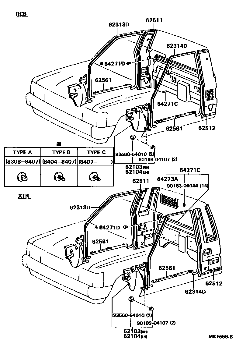 Toyota HILUX 车内装饰板 EPC diagram — MBF559B