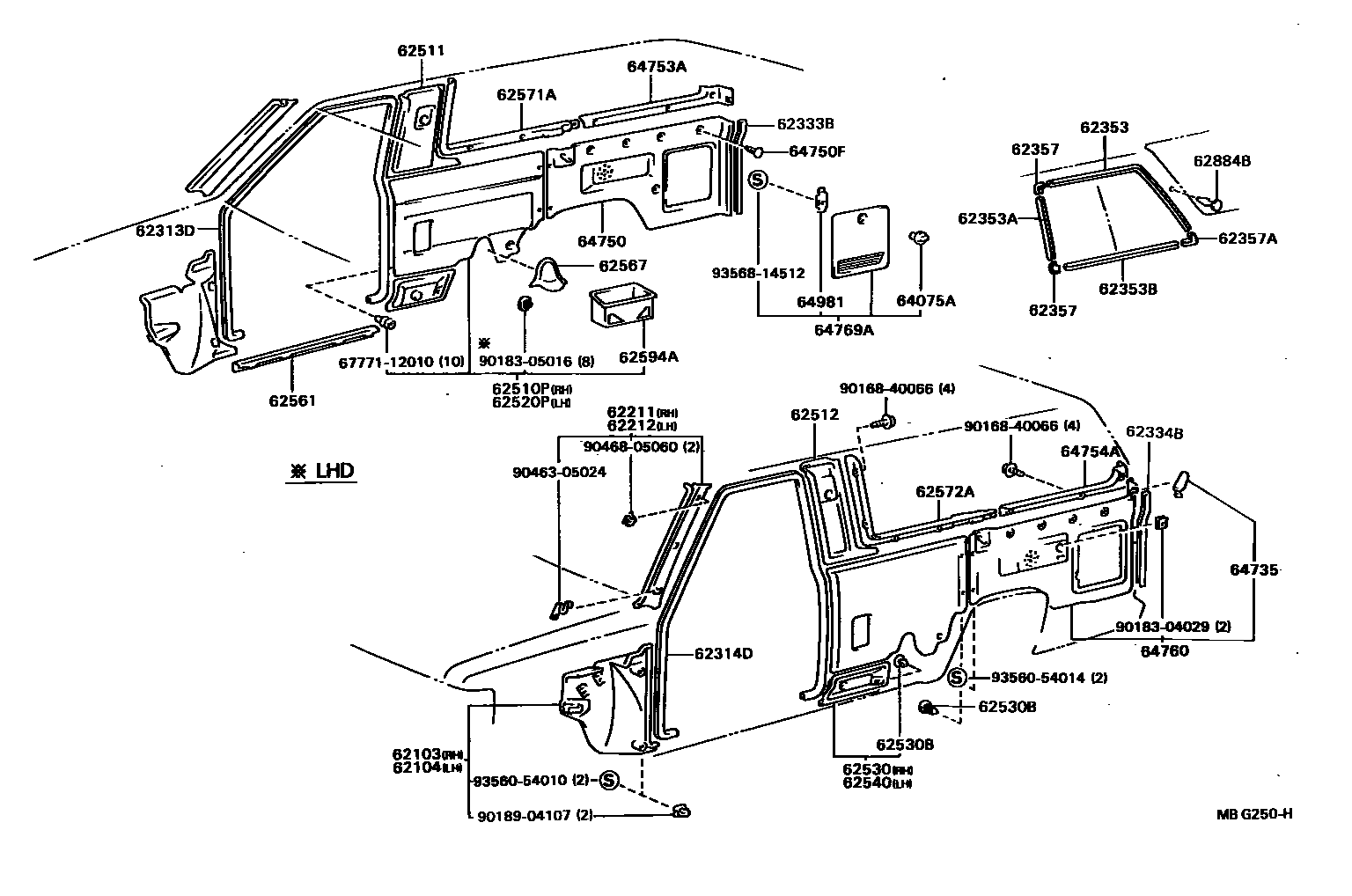 Toyota HILUX 车内装饰板 EPC diagram — MBG250H
