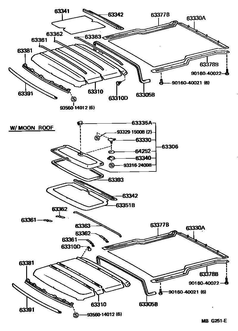 Toyota HILUX 车顶内衬和消声垫 EPC diagram — MBG251E