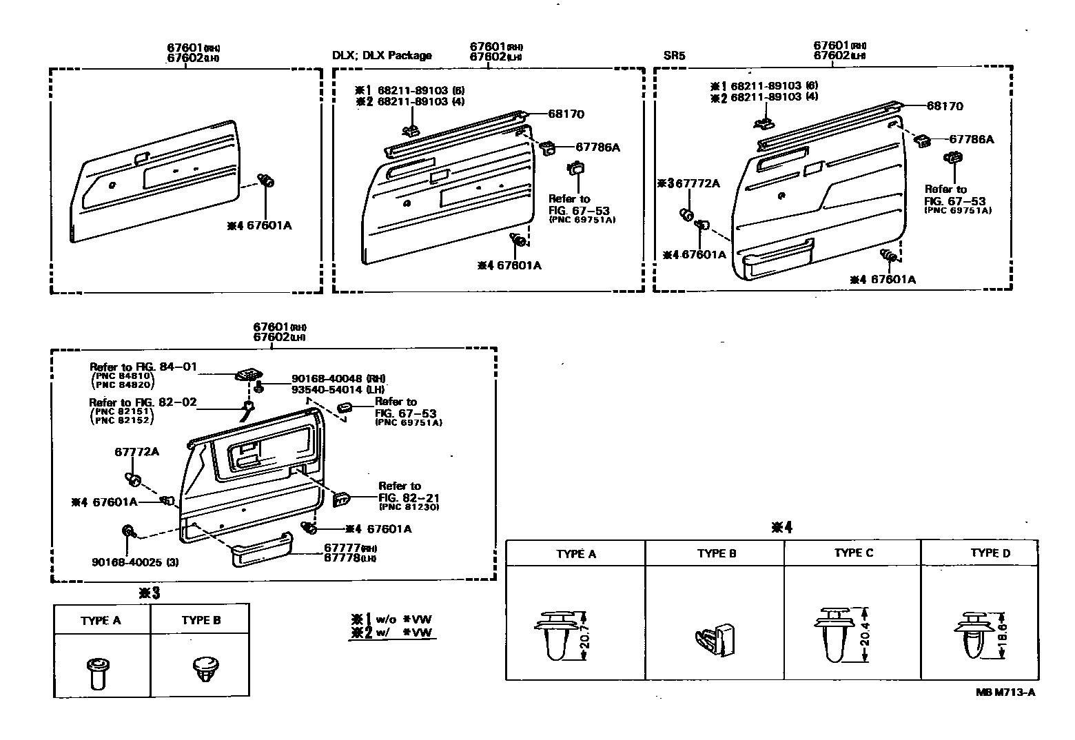 Toyota HILUX 前门板和前门玻璃 EPC diagram — MBM713A