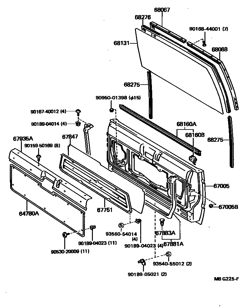 Toyota HILUX 背门板和背门玻璃 EPC diagram — MBG225F