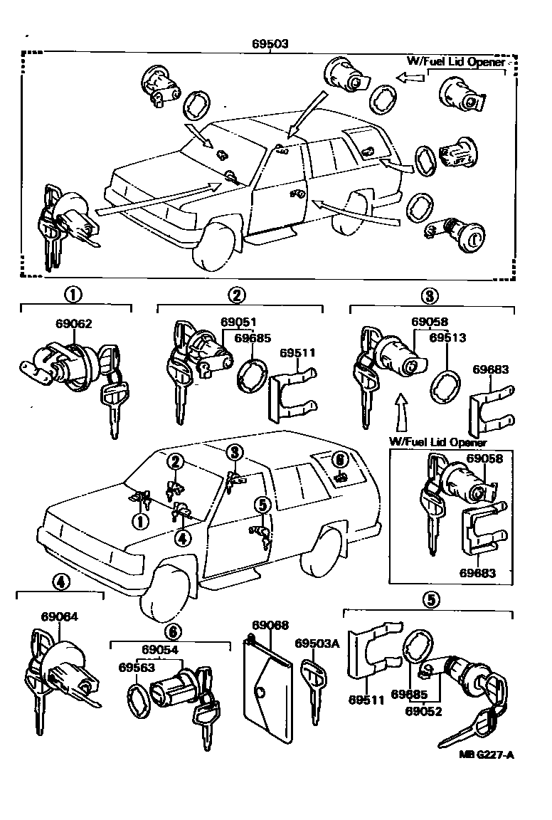 Toyota HILUX 锁芯组件 EPC diagram — MBG227A