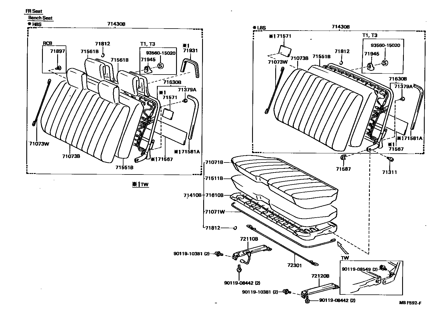 Toyota HILUX 座椅和座椅滑轨 EPC diagram — MBF592F