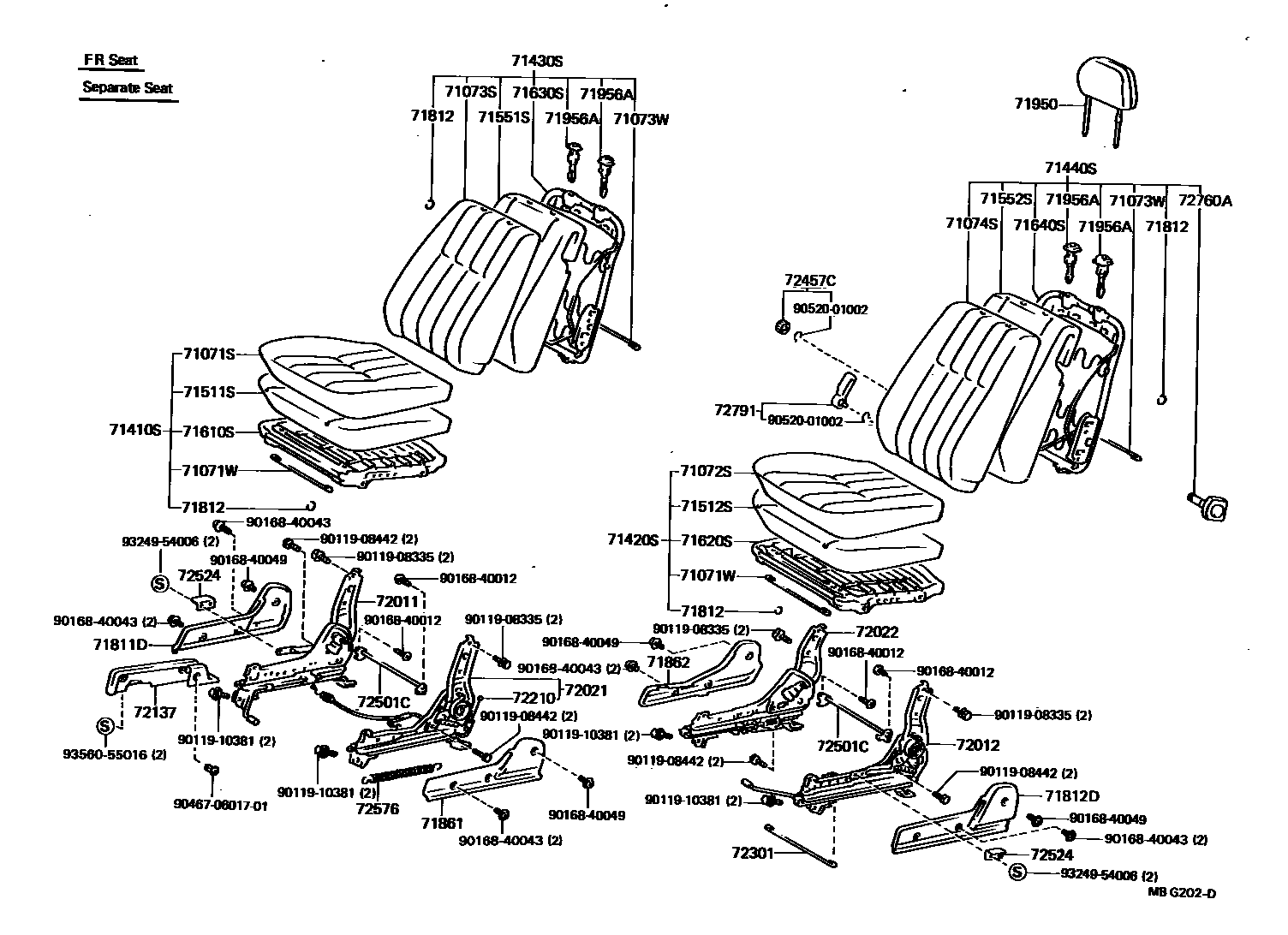 Toyota HILUX 座椅和座椅滑轨 EPC diagram — MBG202D