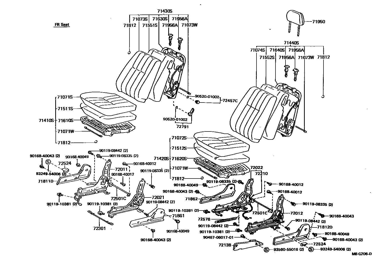Toyota HILUX 座椅和座椅滑轨 EPC diagram — MBG206D