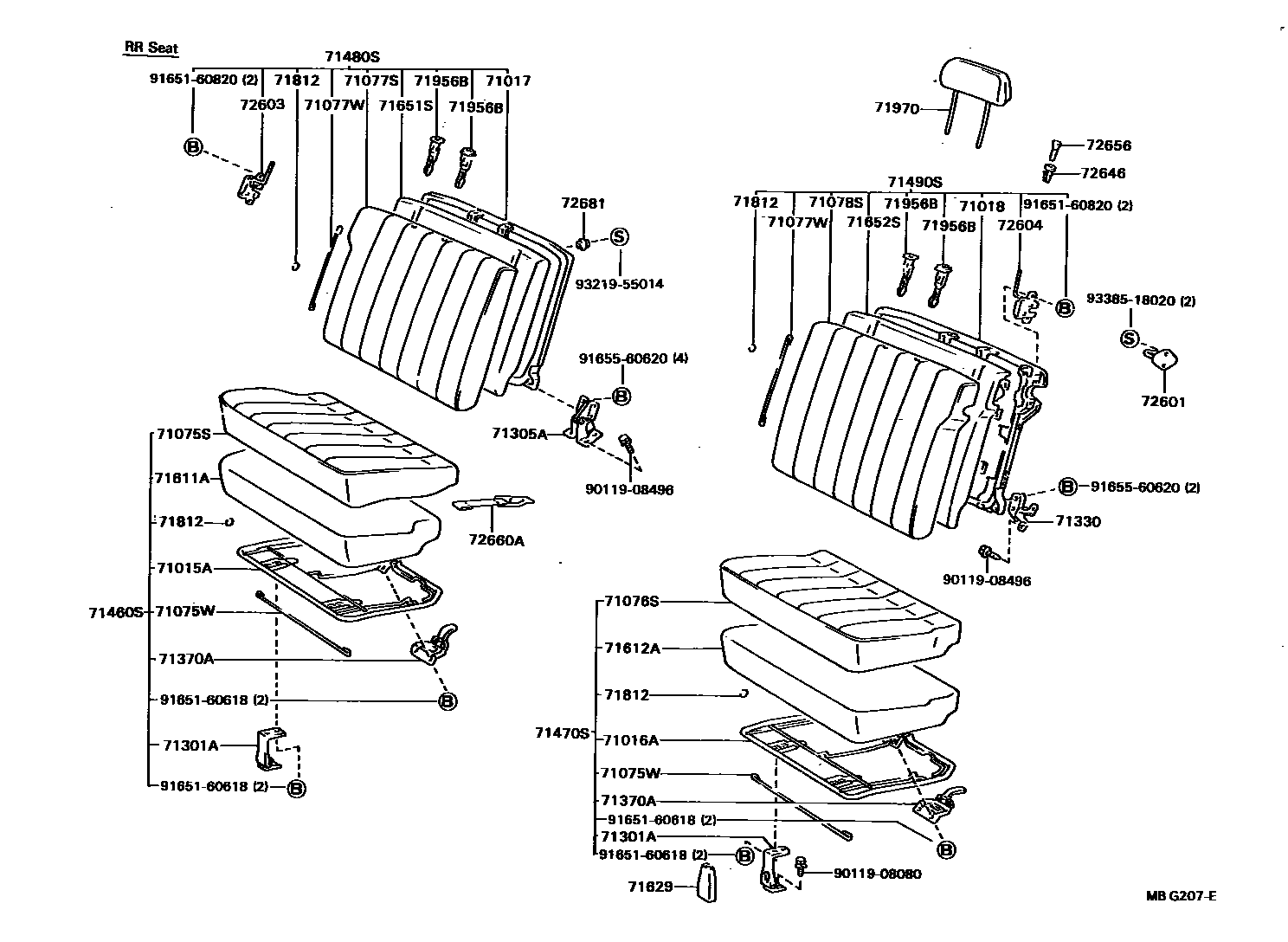 Toyota HILUX 座椅和座椅滑轨 EPC diagram — MBG207E